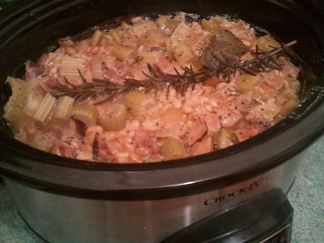 Crock pot full of stew.